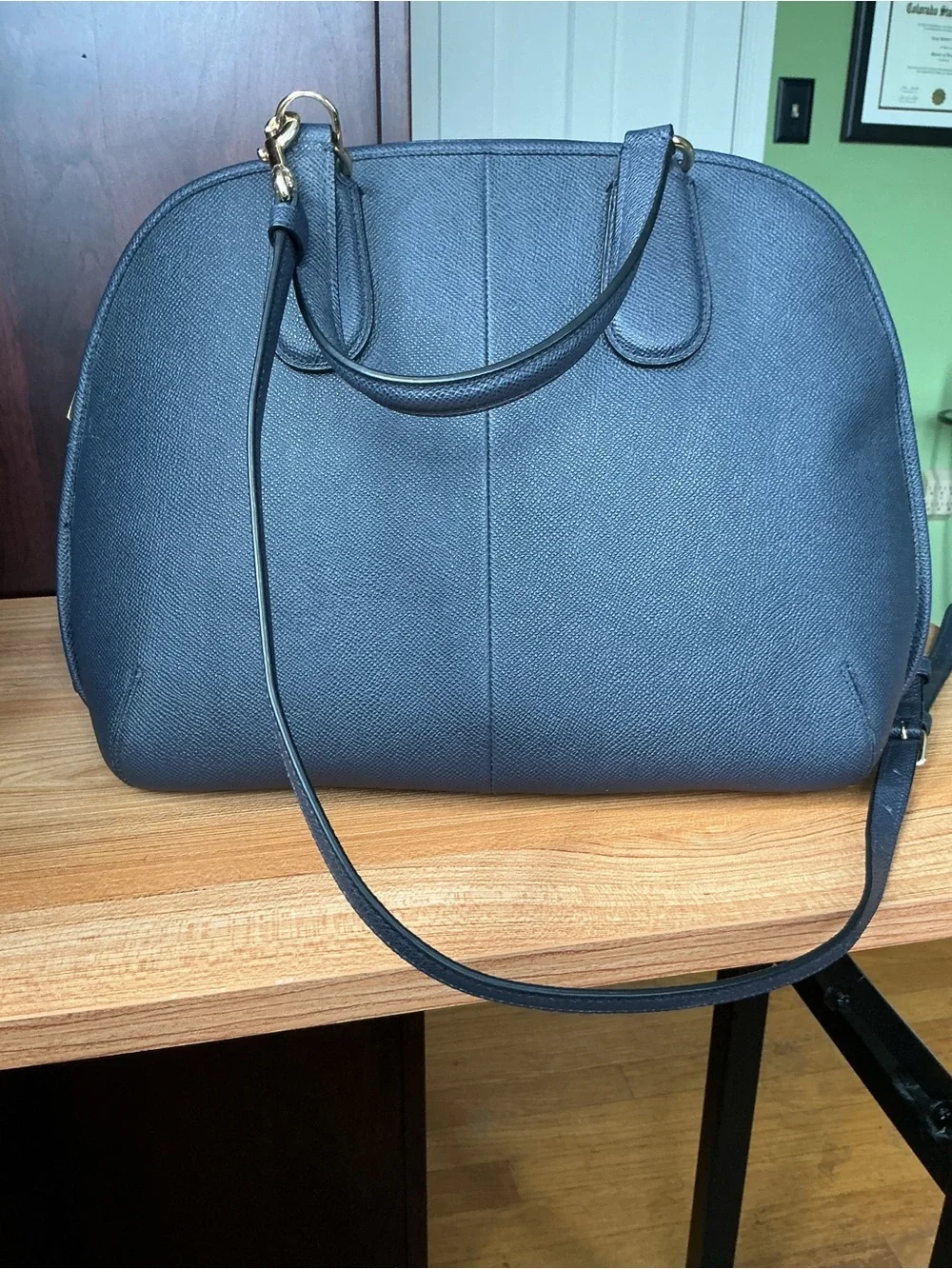NWOT Coach Classic Navy Dome Satchel Handbag with Gold Hardware